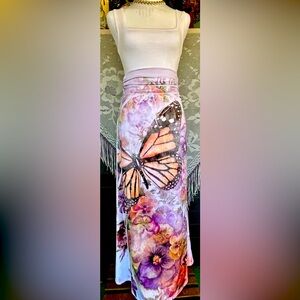 Miso Miso Floral Butterfly Print Maxi Skirt